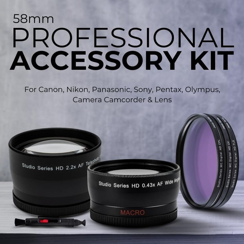 SSE 58mm Professional Accessory Kit for Canon Nikon Panasonic Sony Pentax Olympus Camera Camcorder & Lens - Image 2